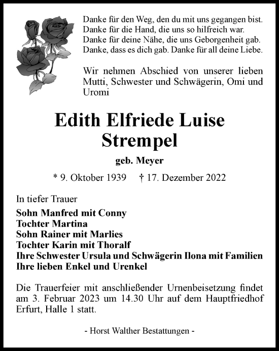 Traueranzeige von Edith Elfriede Luise Strempel