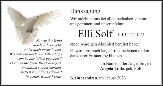 Traueranzeige von Elli Solf von Thüringer Allgemeine
