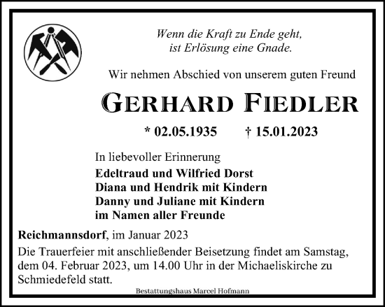 Traueranzeige von Gerhard Fiedler