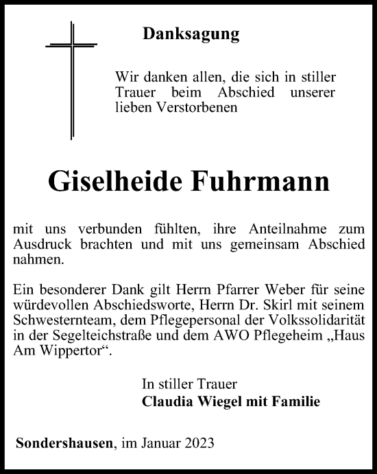 Traueranzeige von Giselheide Fuhrmann