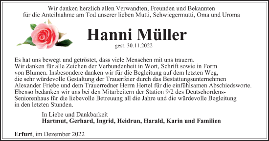 Traueranzeige von Hanni Müller