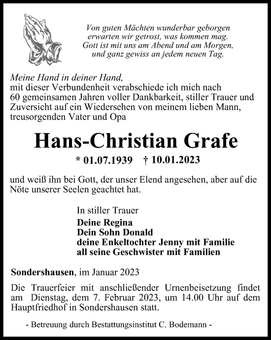 Traueranzeige von Hans-Christian Grafe