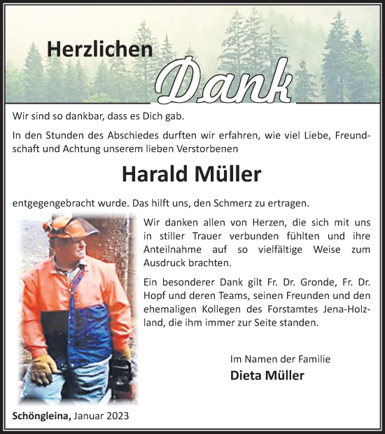 Traueranzeige von Harald Müller von Ostthüringer Zeitung