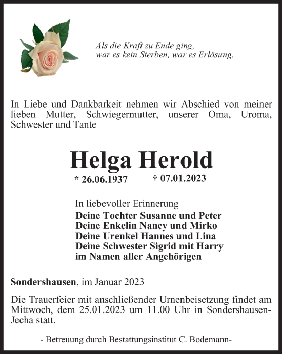 Traueranzeige von Helga Herold