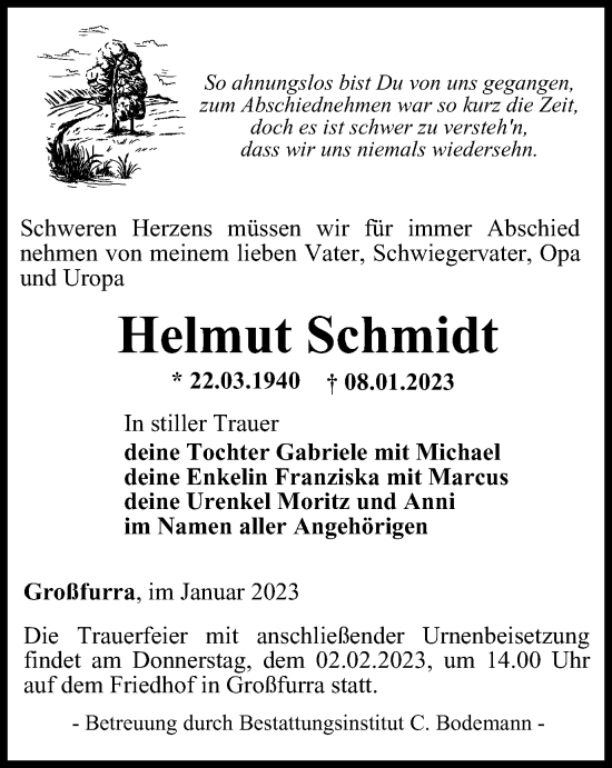 Traueranzeige von Helmut Schmidt