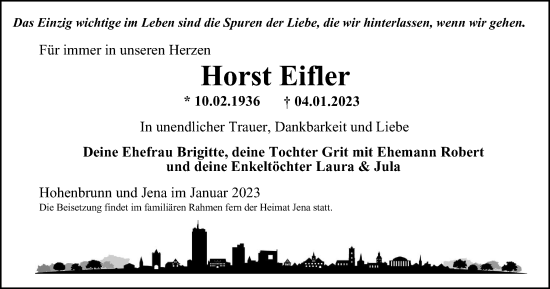 Traueranzeige von Horst Eifler von Ostthüringer Zeitung, Thüringische Landeszeitung