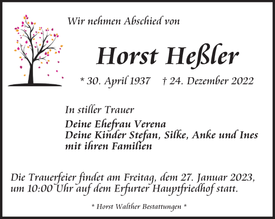 Traueranzeige von Horst Heßler