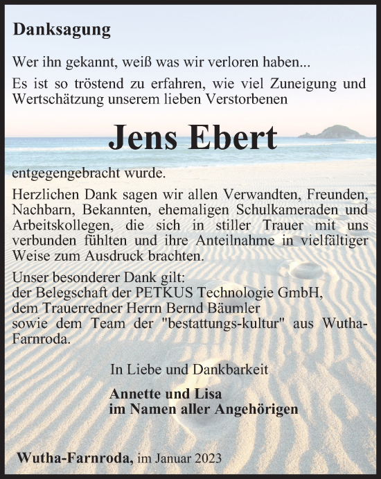 Traueranzeige von Jens Ebert von Thüringer Allgemeine, Thüringische Landeszeitung