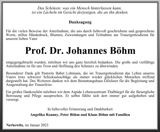 Traueranzeige von Johannes Böhm von Ostthüringer Zeitung, Thüringische Landeszeitung