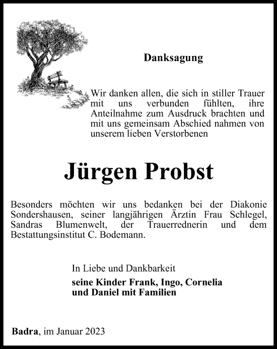 Traueranzeige von Jürgen Probst