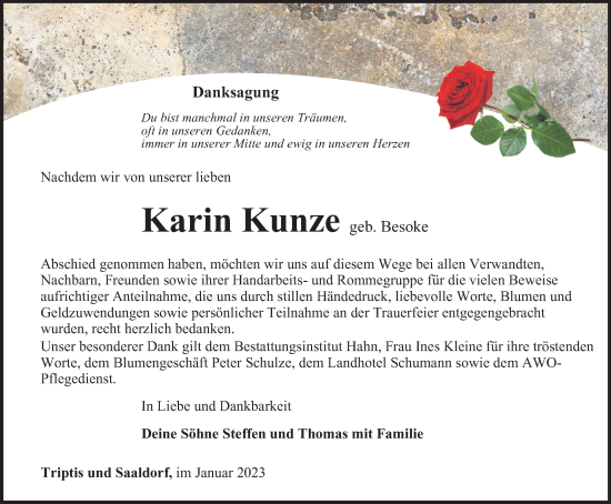 Traueranzeige von Karin Kunze