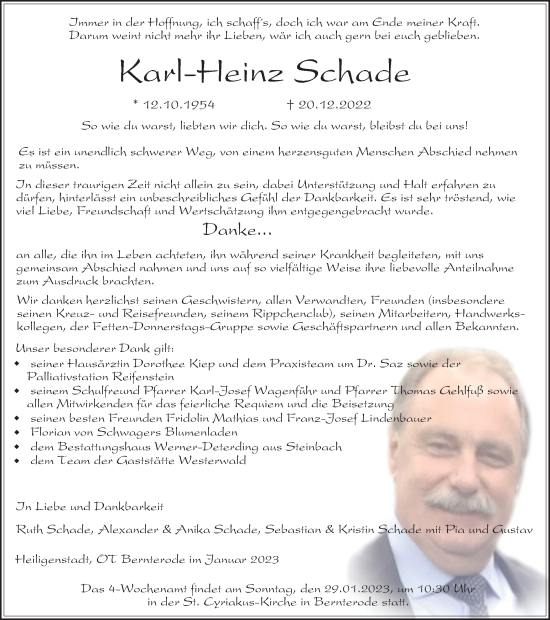 Traueranzeige von Karl-Heinz Schade von Thüringer Allgemeine