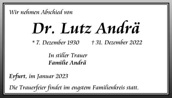 Traueranzeige von Lutz Andrä