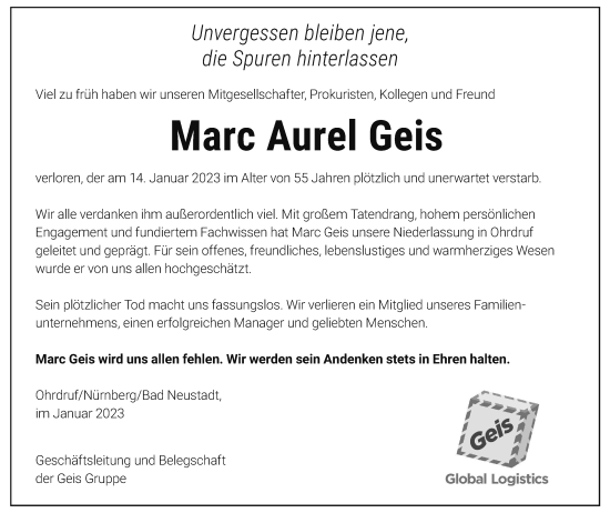 Traueranzeige von Marc Aurel Geis von Thüringer Allgemeine