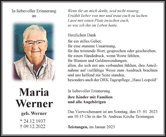 Traueranzeige von Maria Werner von Thüringer Allgemeine