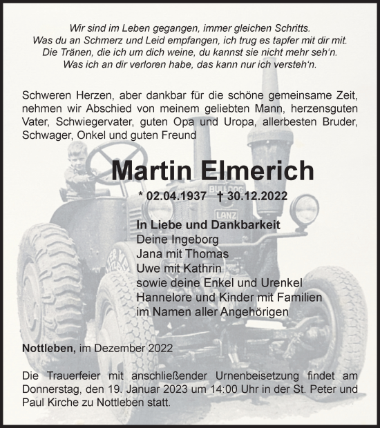 Traueranzeige von Martin Elmerich von Thüringer Allgemeine, Thüringische Landeszeitung