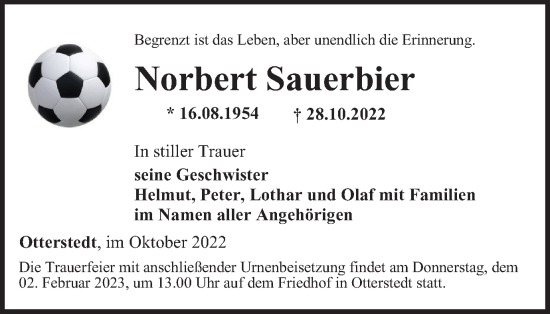 Traueranzeige von Norbert Sauerbier