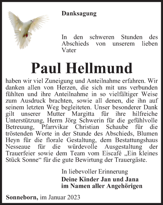 Traueranzeige von Paul Hellmund von Thüringer Allgemeine, Thüringische Landeszeitung