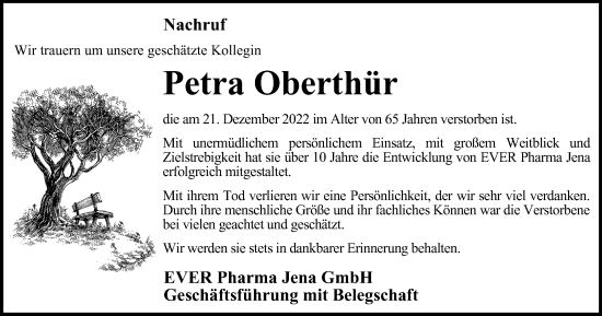 Traueranzeige von Petra Oberthür von Ostthüringer Zeitung, Thüringische Landeszeitung