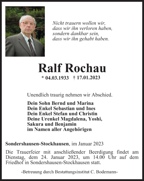 Traueranzeige von Ralf Rochau