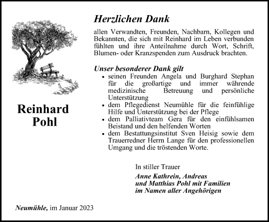 Traueranzeige von Reinhard Pohl von Ostthüringer Zeitung