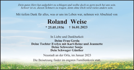 Traueranzeige von Roland Weise