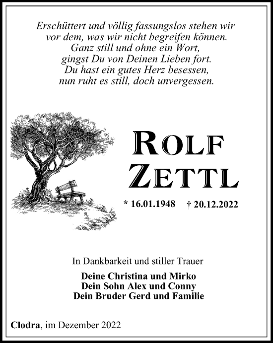 Traueranzeige von Rolf Zettl