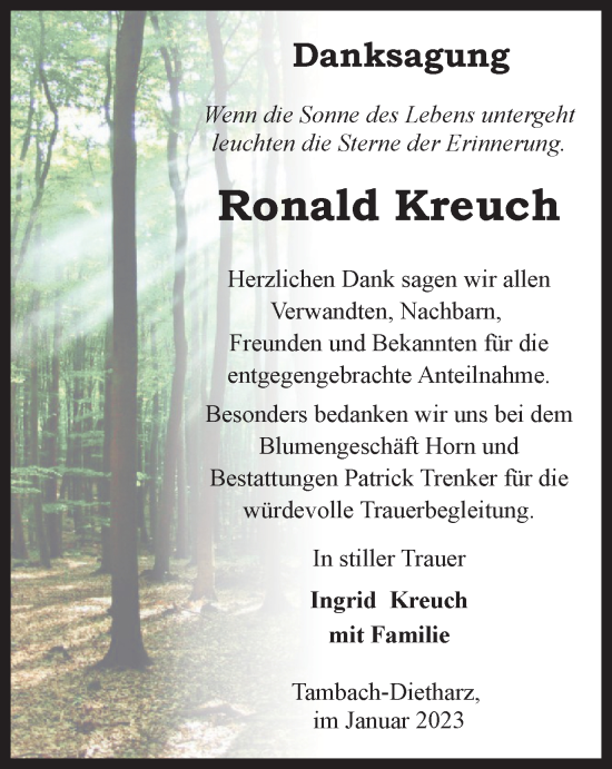 Traueranzeige von Ronald Kreuch von Thüringer Allgemeine, Thüringische Landeszeitung