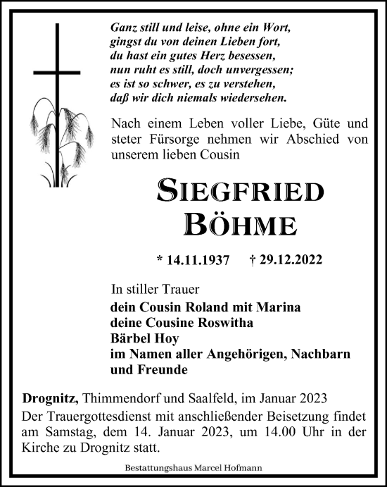 Traueranzeige von Siegfried Böhme