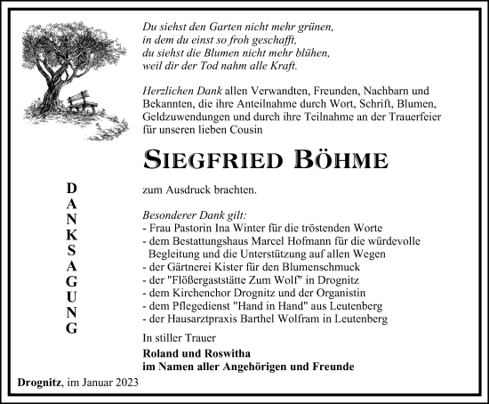 Traueranzeige von Siegfried Böhme