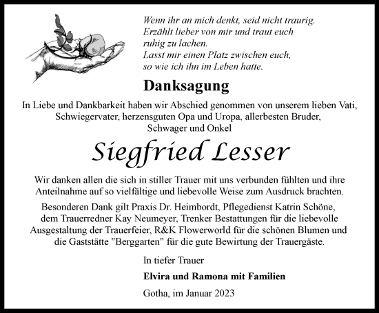 Traueranzeige von Siegfried Lesser von Thüringer Allgemeine, Thüringische Landeszeitung