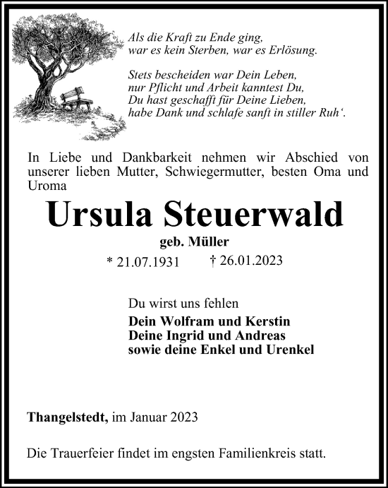Traueranzeige von Ursula Steuerwald