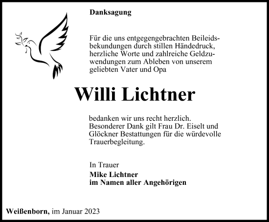 Traueranzeige von Willi Lichtner von Ostthüringer Zeitung