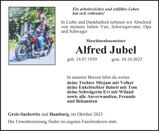 Traueranzeige von Alfred Jubel