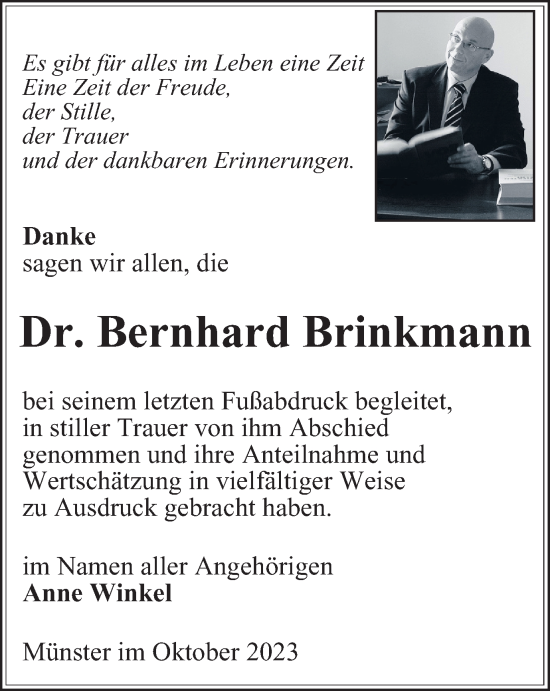 Traueranzeige von Bernhard Brinkmann