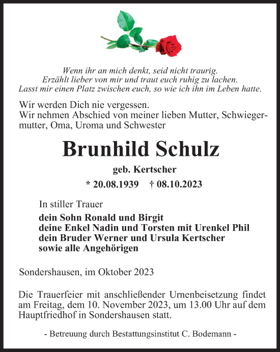 Traueranzeige von Brunhild Schulz