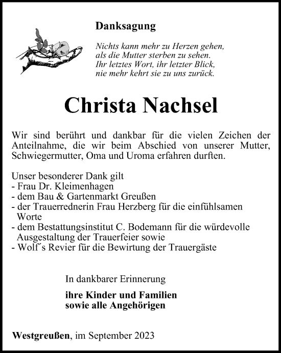 Traueranzeige von Christa Nachsel