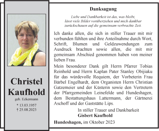 Traueranzeige von Christel Kaufhold von Thüringer Allgemeine