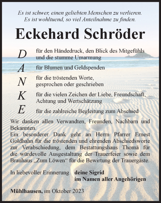Traueranzeige von Eckehard Schröder von Thüringer Allgemeine, Thüringische Landeszeitung