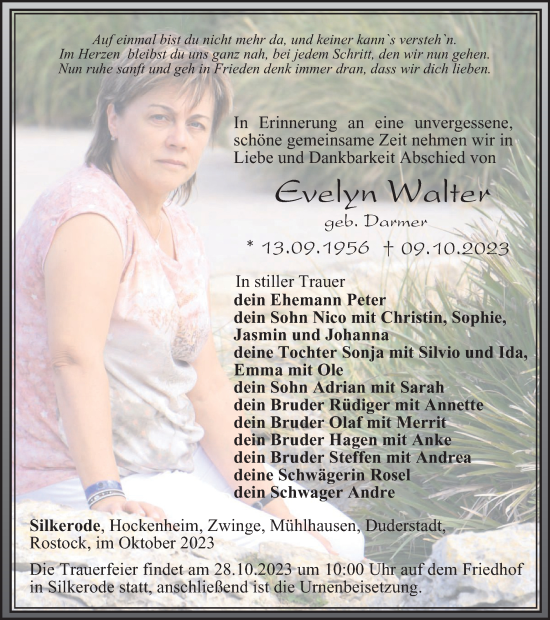 Traueranzeige von Evelyn Walter von Thüringer Allgemeine