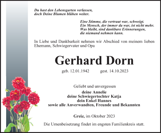 Traueranzeige von Gerhard Dorn