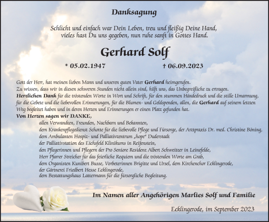 Traueranzeige von Gerhard Soff von Thüringer Allgemeine