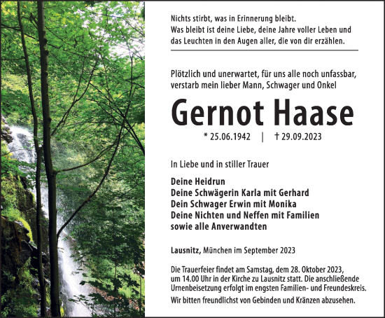 Traueranzeige von Gernot Haase