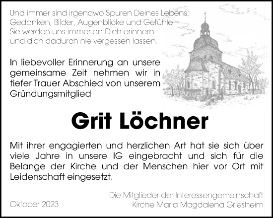 Traueranzeige von Grit Löchner von Thüringer Allgemeine