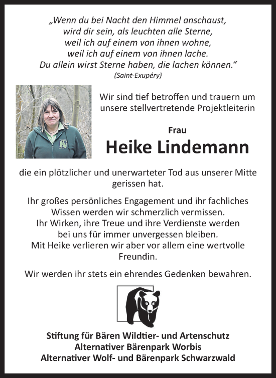 Traueranzeige von Heike Lindemann von Thüringer Allgemeine