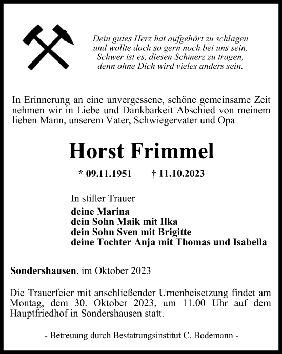 Traueranzeige von Horst Frimmel