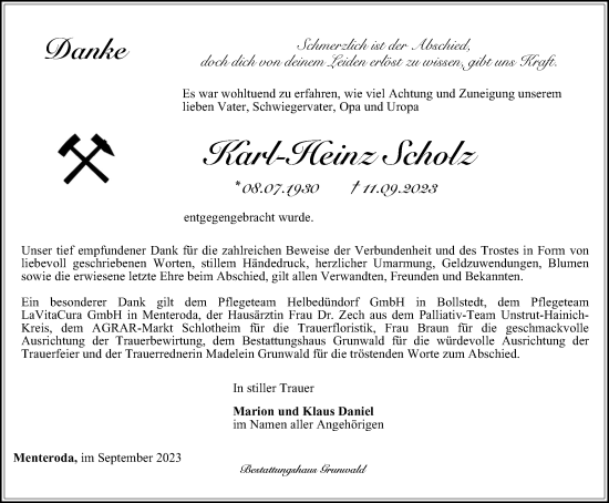 Traueranzeige von Karl-Heinz Scholz von Thüringer Allgemeine, Thüringische Landeszeitung