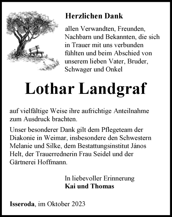 Traueranzeige von Lothar Landgraf von Thüringer Allgemeine, Thüringische Landeszeitung