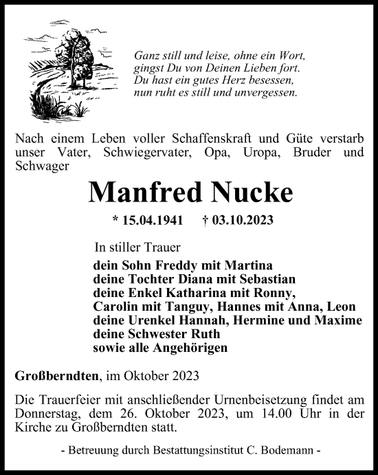 Traueranzeige von Manfred Nucke