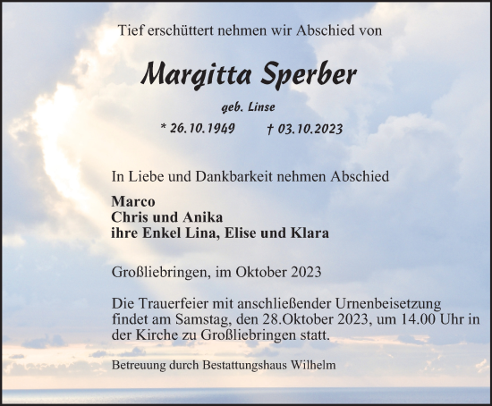 Traueranzeige von Margitta Sperber von Thüringer Allgemeine